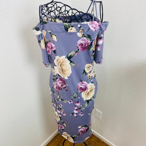 HAUTE MONDE Cold Shoulder Floral Bodycon Dress M - Picture 2 of 13